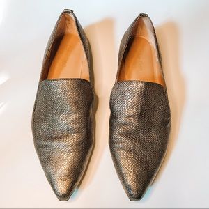 Calvin Klein Elin Gold Lizard Skin Mules